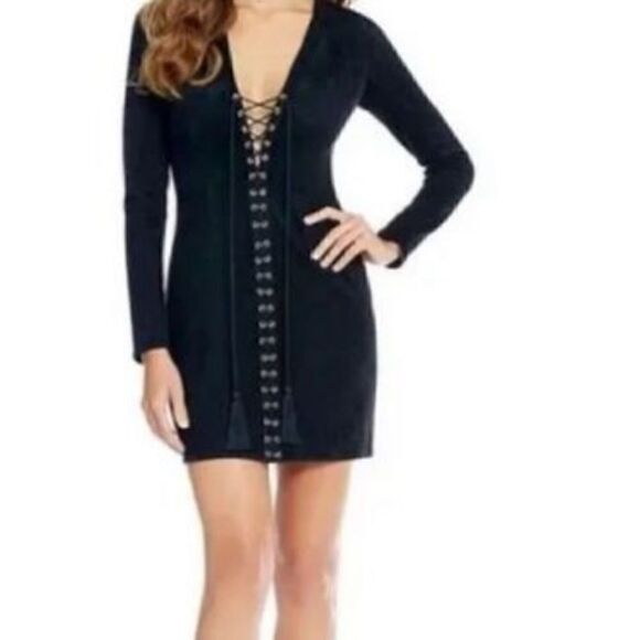 🕷️GIANNI BINI “ROXY” stretchy BLACK LACE-UP MINI DRESS SZ SMALL fits like M-L - Picture 10 of 10